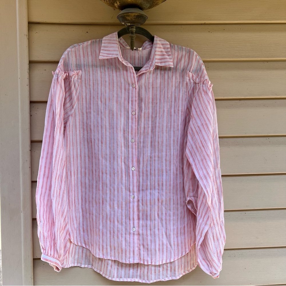 Umgee Pink and White Striped Collared Shirt
